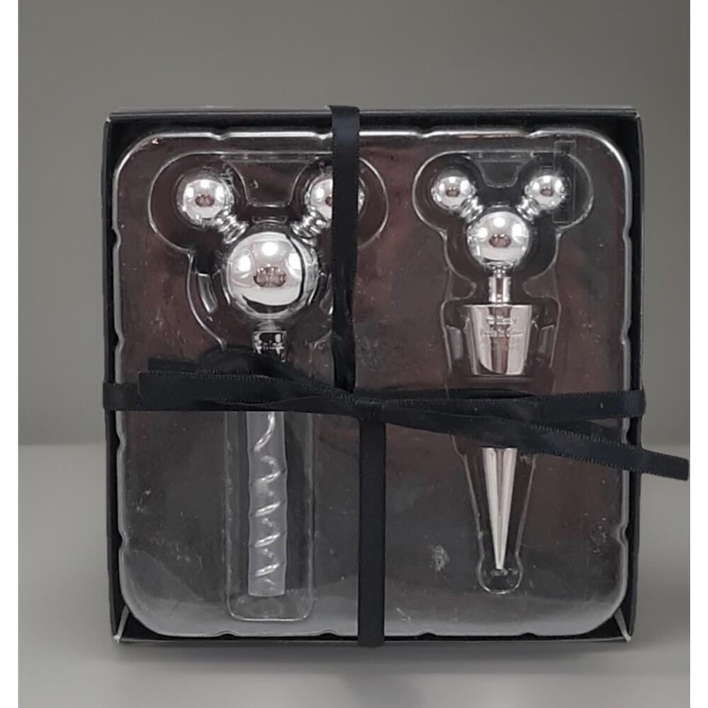 NIB Disney Parks Mickey Mouse Head Cork Screw And Wine Stopper Holiday Gift Set